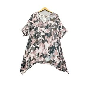 LOGO Lori Goldstein Tunic Watercolor Short Sleeve Multicolor Flowy Artsy Sz 3X